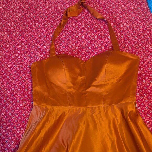 NWT AZAZIE Halter Paprika A Line Sweetheart Neck Satin Dress‎ Kenzie Bias Cut - Picture 5 of 8